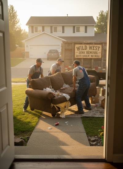 Sectional sofa being removed from a Temecula living room