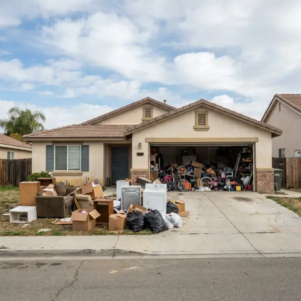 Furniture and household belongings left behind in a Temecula rental unit after a tenant moved out