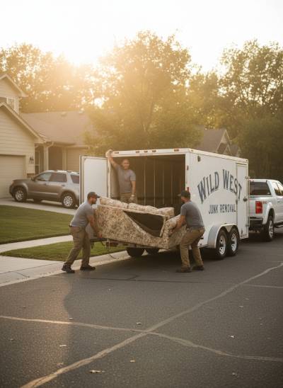 Wild West crew loading a couch into the trailer in Temecula