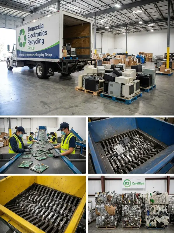 Certified e-waste processing after Temecula electronics recycling pickup