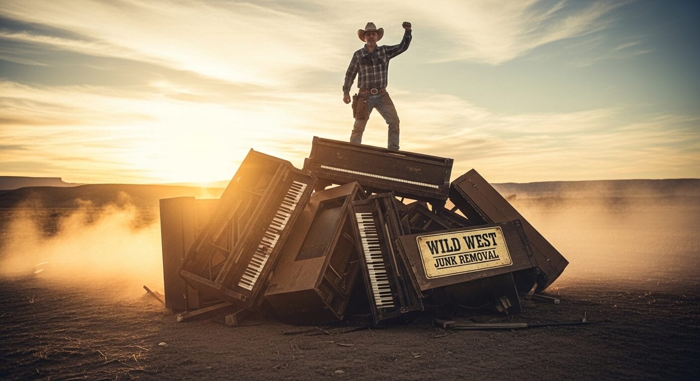 Wild West Junk Removal crew loading a piano for removal in Temecula
