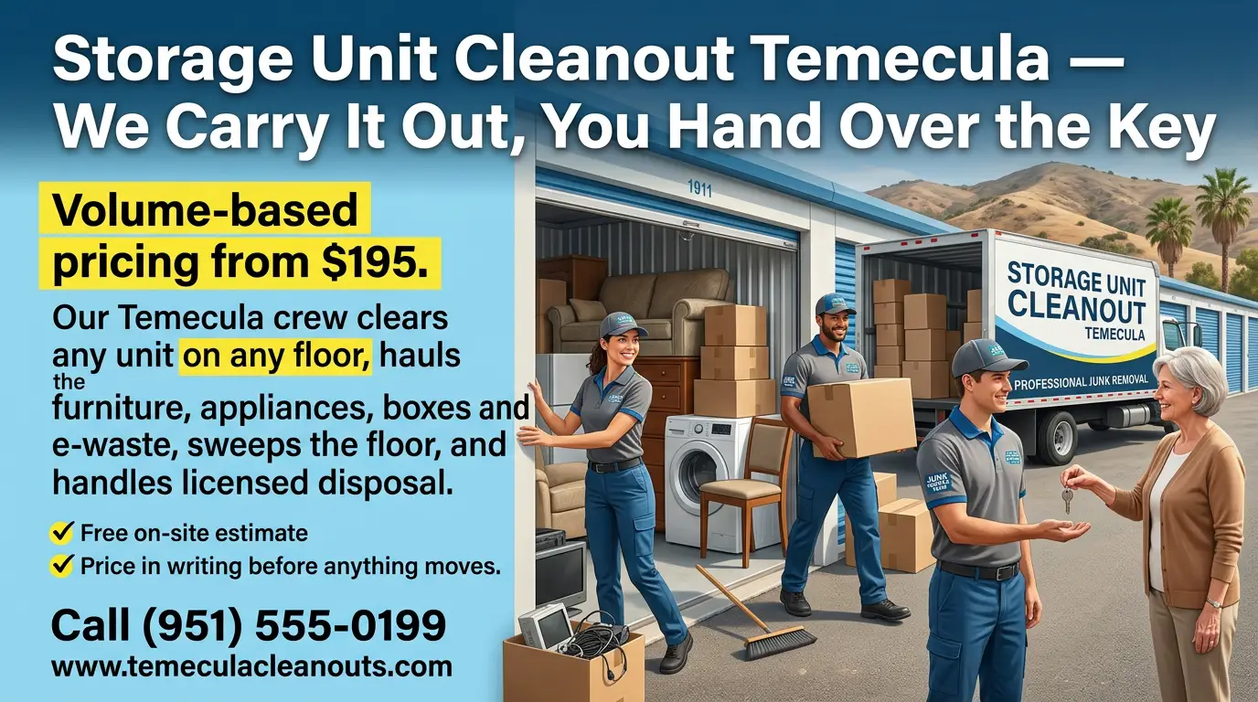 Wild West Junk Removal crew loading furniture during a storage unit cleanout in Temecula, CA