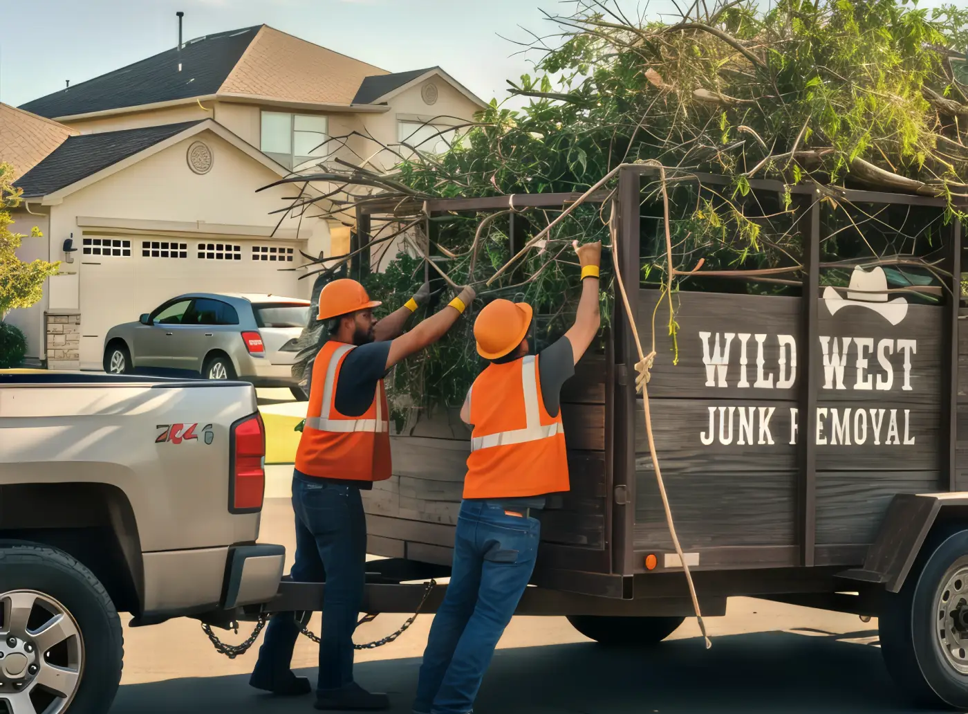 Wild West trailer loaded with tree branches and green waste in Temecula