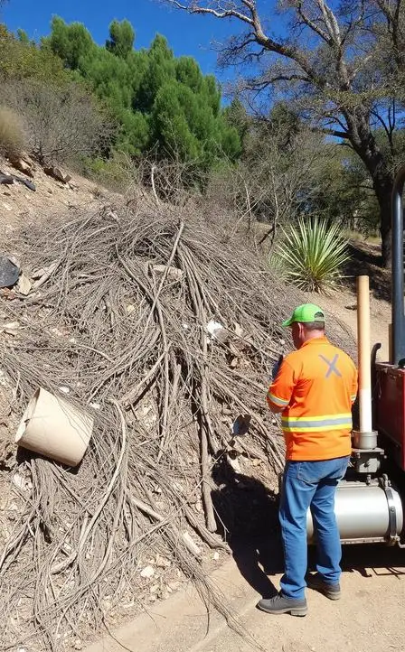 Brush and slope-clearing debris loaded for defensible space in Temecula
