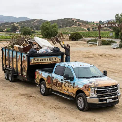 Combined load of yard waste and household junk on a Wild West trailer in Temecula