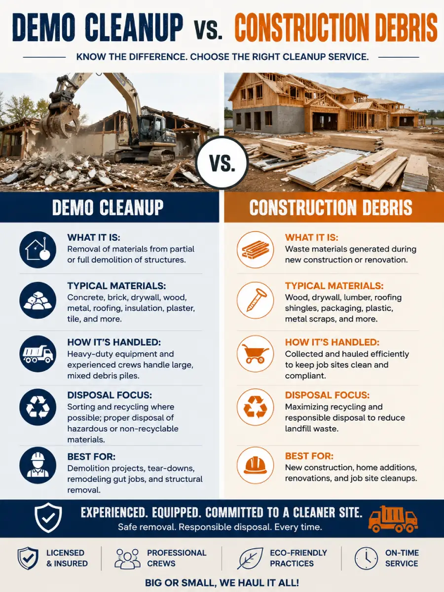 Demo Cleanup vs. Construction Debris