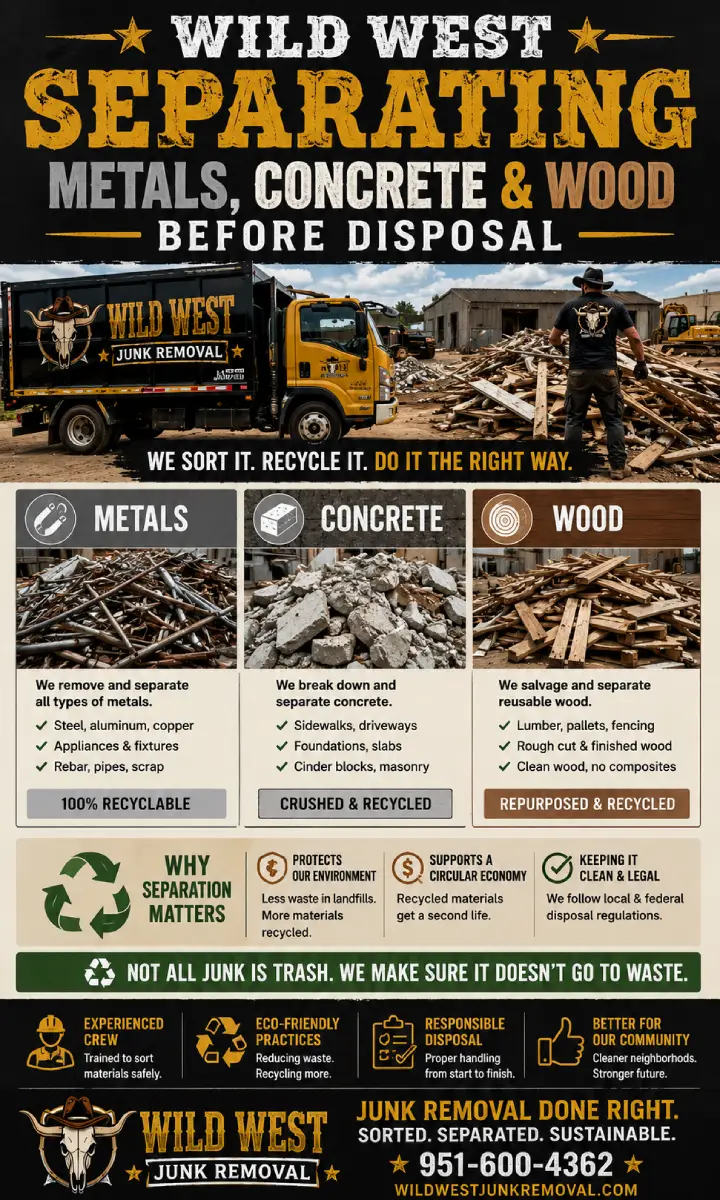 Material Sorting — Metals, Concrete & Wood Separated Before Disposal