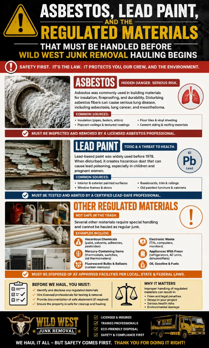 Asbestos, Lead Paint, and the Regulated Materials That Must Be Handled Before Any Hauling Begins