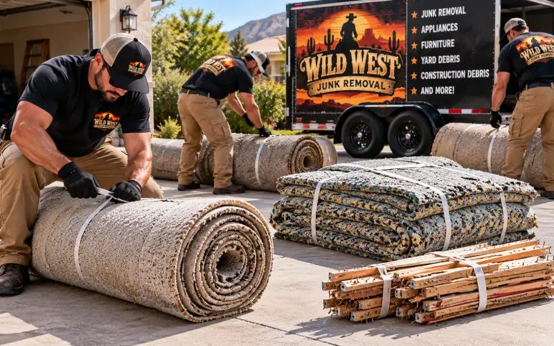 Carpet rolled and tied