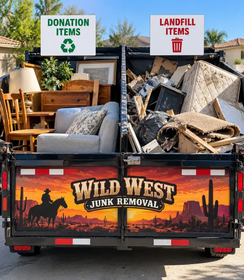 Donation items loaded separately from landfill items on the Wild West Trailer