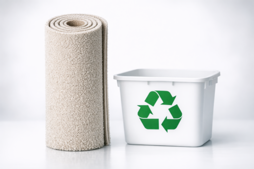 Carpet rolls ready for donation or recycling