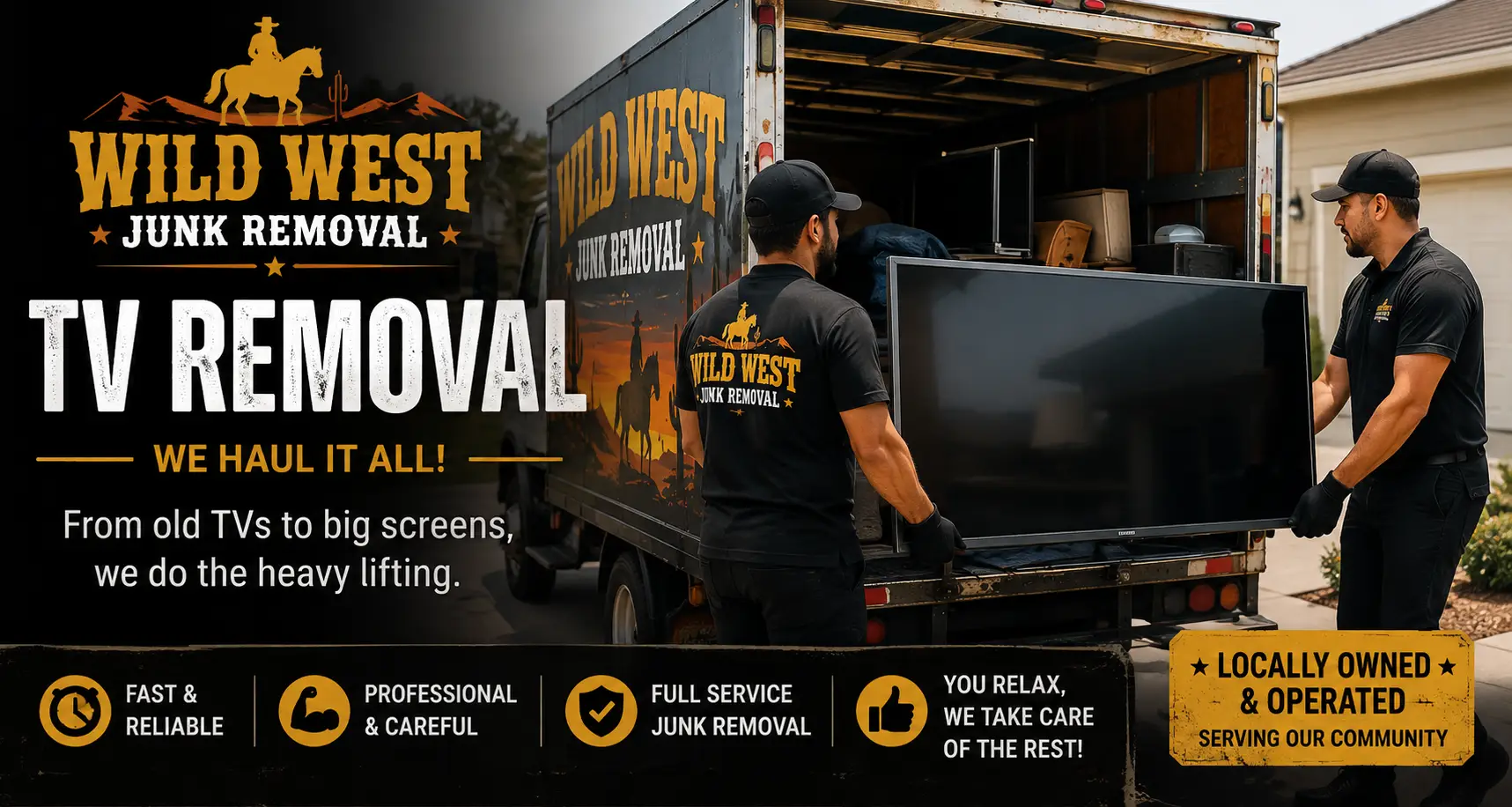 Wild West Junk Removal crew loading an old television for recycling in Temecula, CA