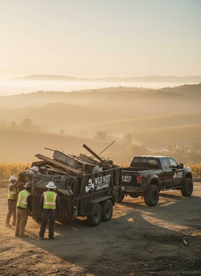 Construction debris stacked for haul-away at a Temecula renovation site