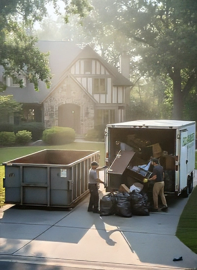 crew loading trailer vs empty dumpster