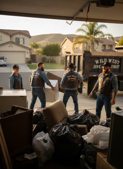 Packed Temecula garage before a Wild West cleanout