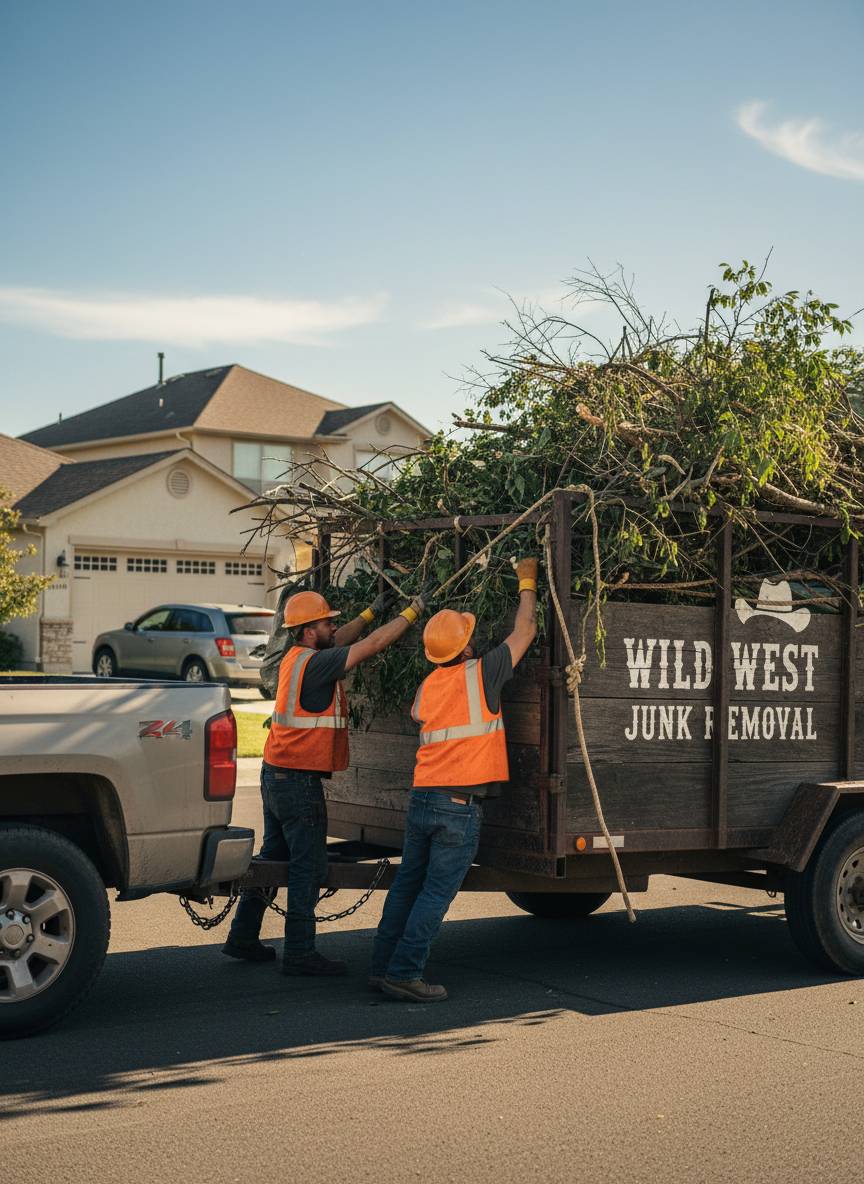 Trailer loaded with tree branches and green waste for disposal