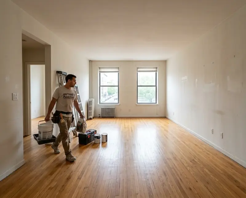 What the painter walks into: open floor and nothing on the walls after Wild West Junk Removal cleans apartment.