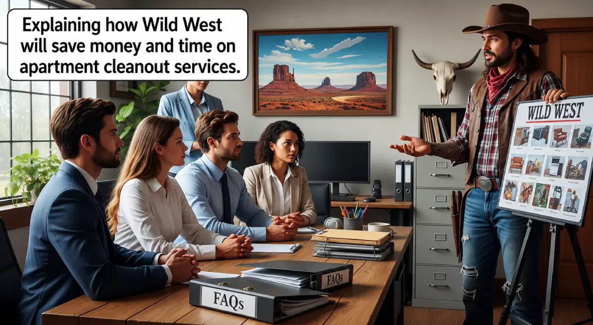 Wild West Junk Removal owner answering questions from a property management team about tenant turnover cleanouts in Temecula, California