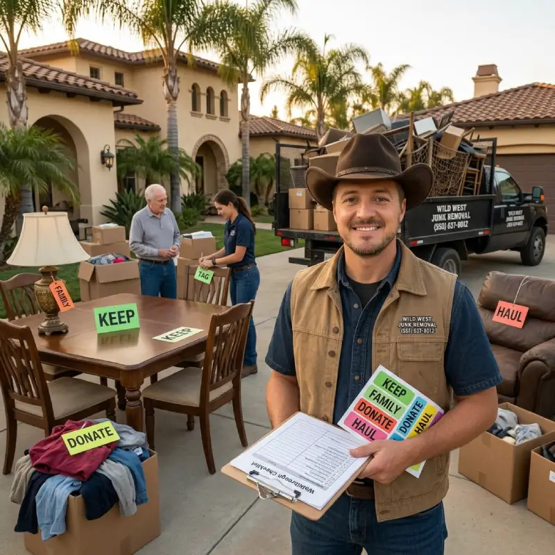 sorting between junk, donate, and keep furniture