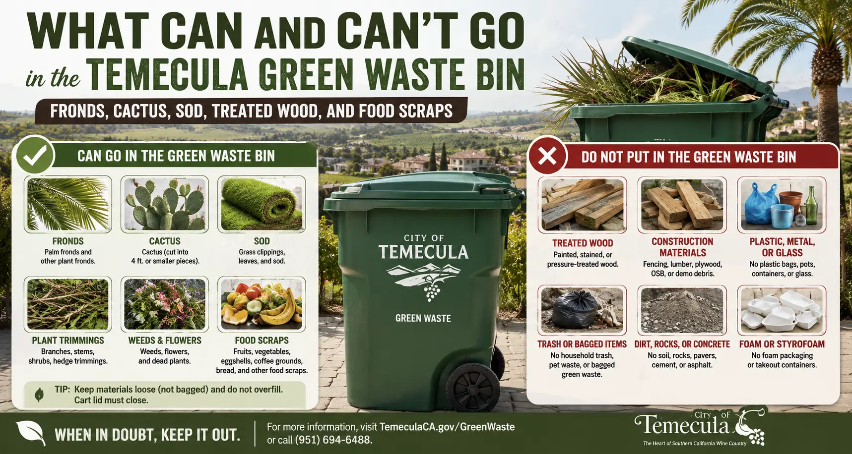 What is allowed in yard waste and the green recycle bin