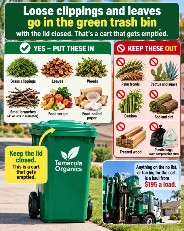 Loose clippings and leaves, lid closed. 
