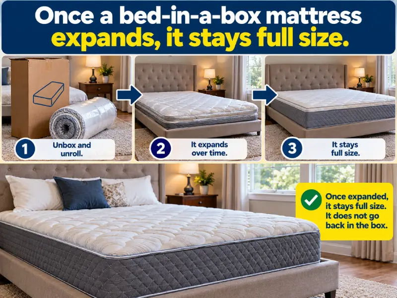 Once a bed-in-a-box mattress expands, it stays full size
