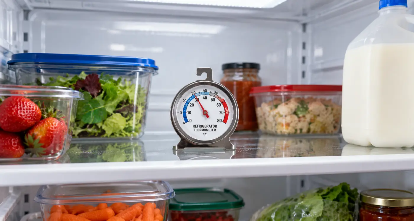 Refrigerator Thermometer Among Fresh Foods